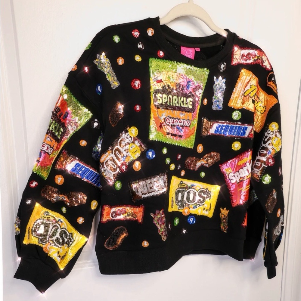 QUEEN OF SPARKLES Black Sequin Candy Sweater